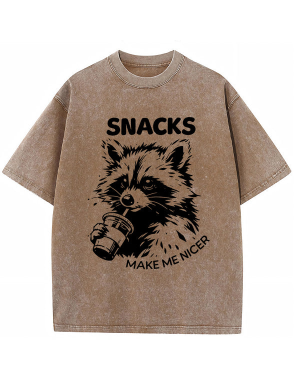 Vintage Washed Snacks Make Me Nicer Raccoon Graphic T Shirt