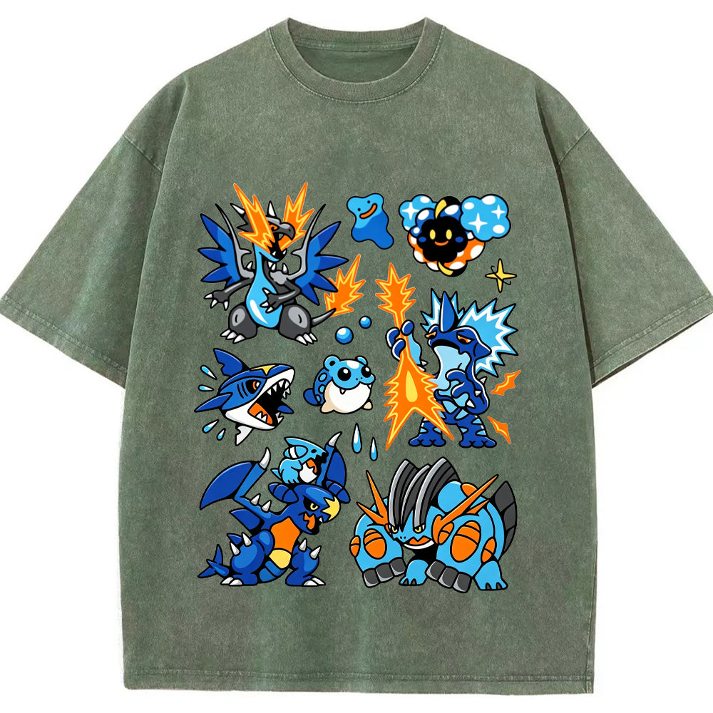 Blue Mega Charizard X & Water Type Squad Cartoon Tee | Pokemon Anime