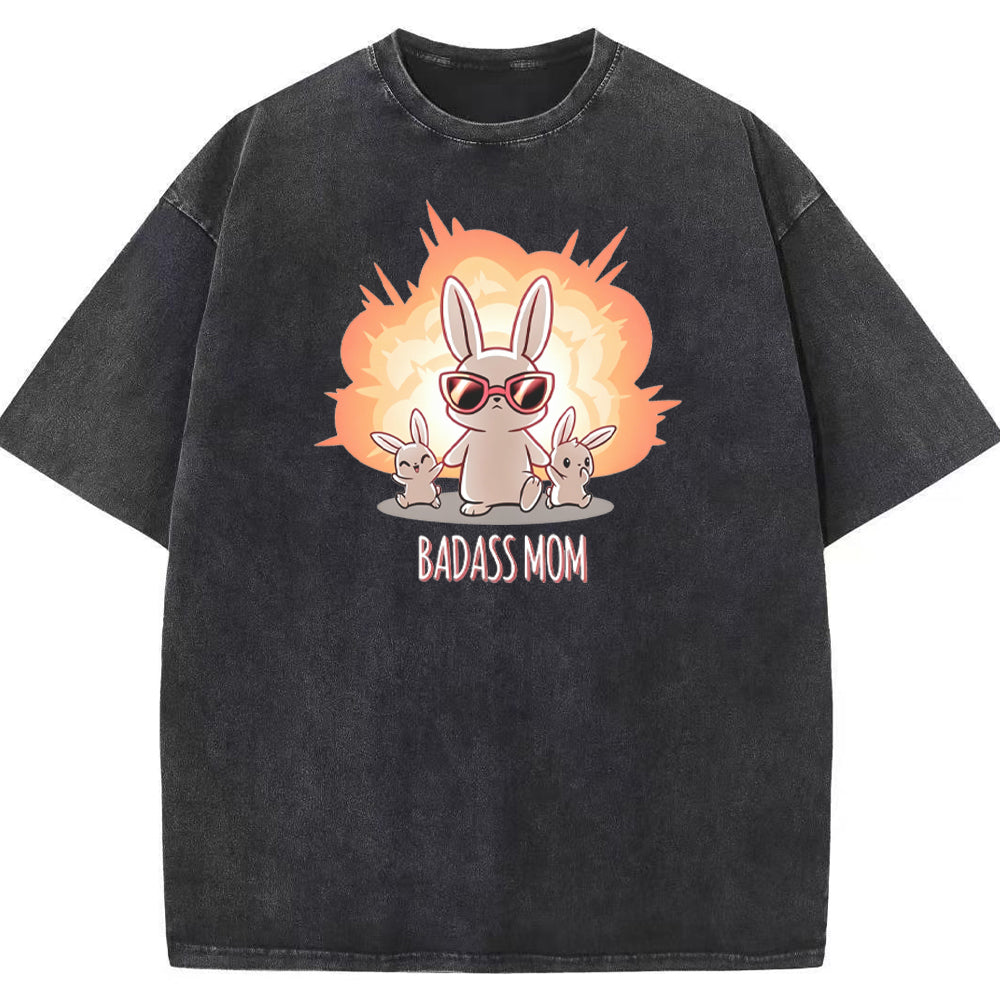 Funny Badass Mama Bunny Family Graphic Vintage Washed T-Shirt