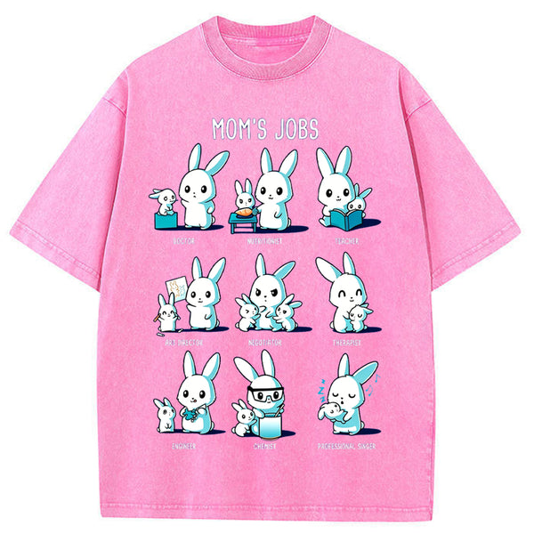 Mom's Jobs Cartoon Bunny Vintage Washed T-Shirt