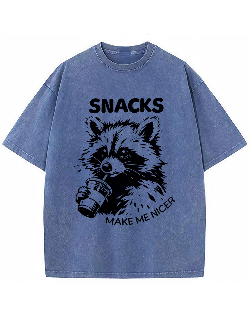 Vintage Washed Snacks Make Me Nicer Raccoon Graphic T Shirt