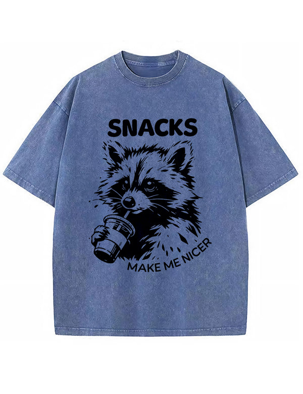 Vintage Washed Snacks Make Me Nicer Raccoon Graphic T Shirt