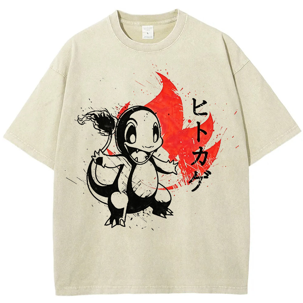 Ink Splash Charmander Retro Brush Tee | Pokemon Anime Main image
