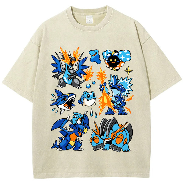 Blue Mega Charizard X & Water Type Squad Cartoon Tee | Pokemon Anime