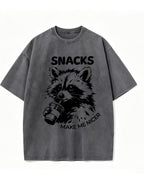 Vintage Washed Snacks Make Me Nicer Raccoon Graphic T Shirt