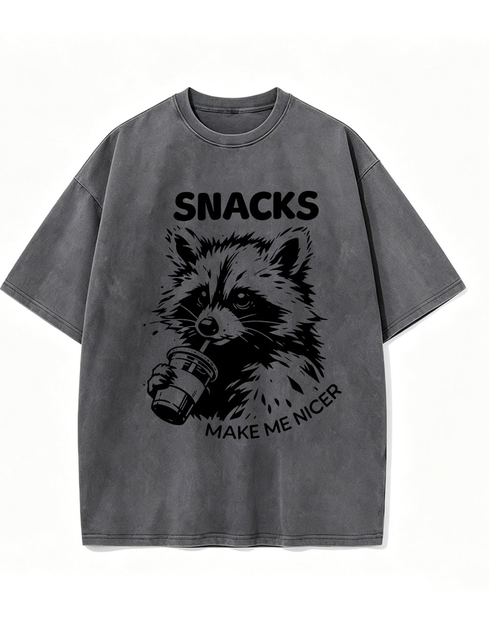 Vintage Washed Snacks Make Me Nicer Raccoon Graphic T Shirt