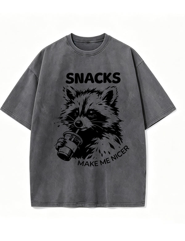 Vintage Washed Snacks Make Me Nicer Raccoon Graphic T Shirt
