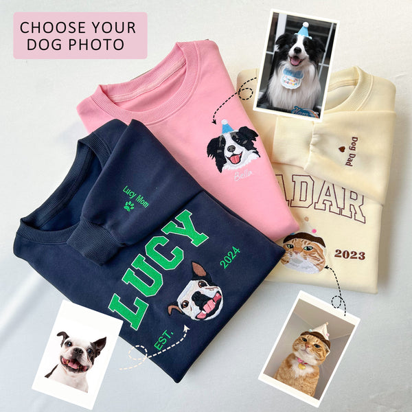 Custom Dog Face Embroidered Sweatshirt-Gift For Custom