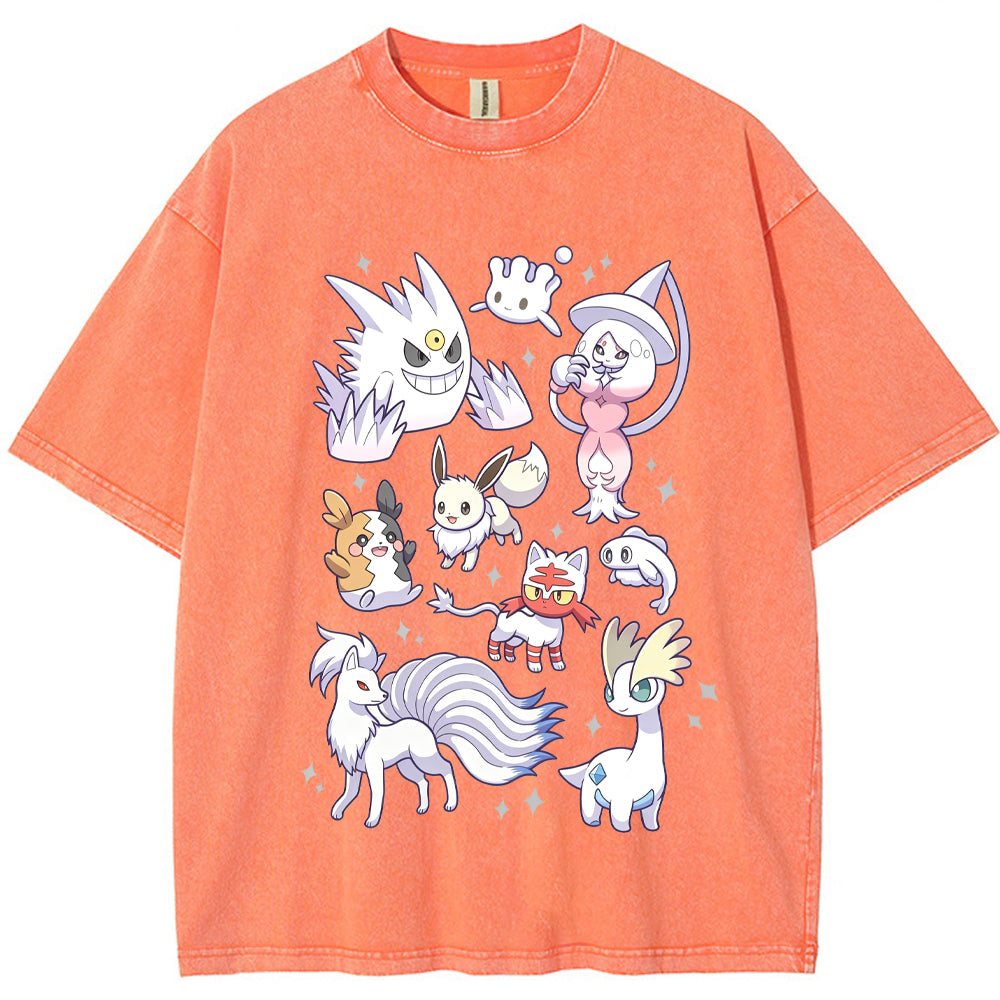 White Ice Ghost Fairy Type Squad Cartoon Tee | Pokemon Anime