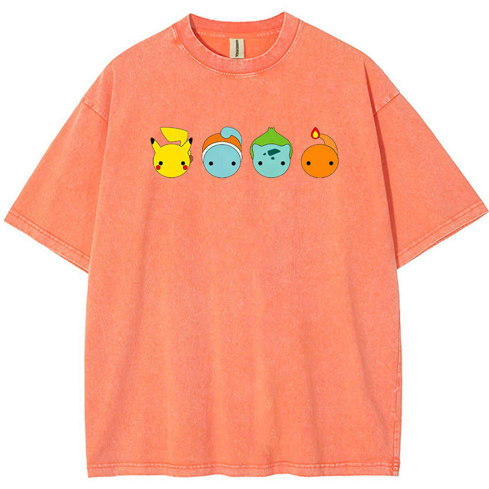 Minimal Four Starter Heads Cartoon Tee | Pokemon Anime