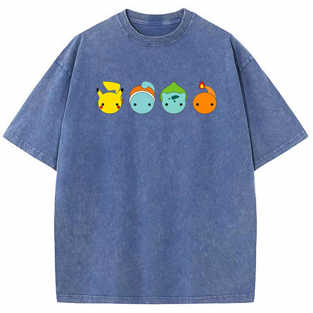 Minimal Four Starter Heads Cartoon Tee | Pokemon Anime Main image