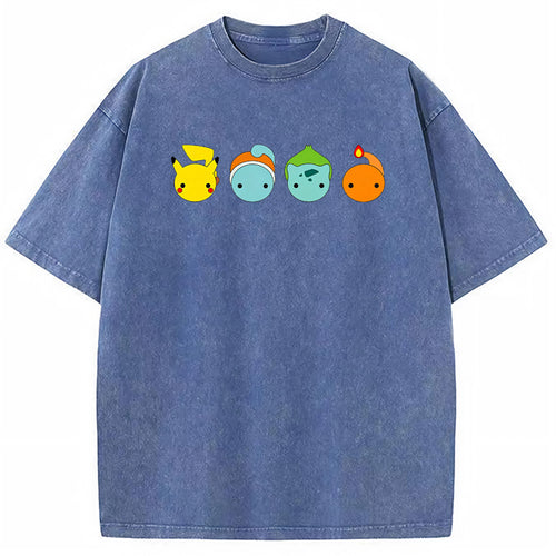 Minimal Four Starter Heads Cartoon Tee | Pokemon Anime