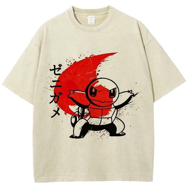 Ink Wash Squirtle Kanji Vintage Tee | Pokemon Anime