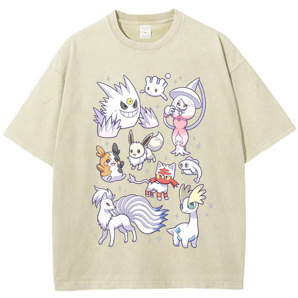 White Ice Ghost Fairy Type Squad Cartoon Tee | Pokemon Anime