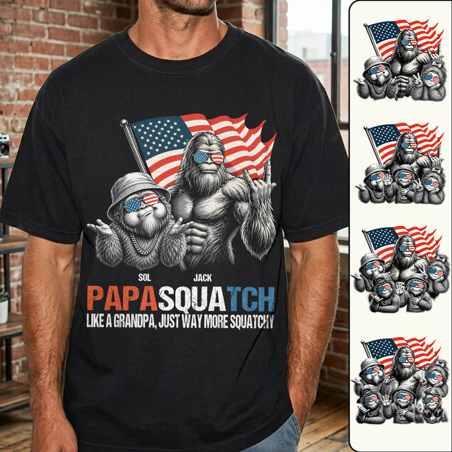 Personalized Papasquatch - Bigfoot Merica Rock American Flag T-Shirt Secondary image