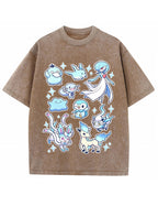 Vintage Washed Cute Blue Tone PKM Graphic T-Shirt