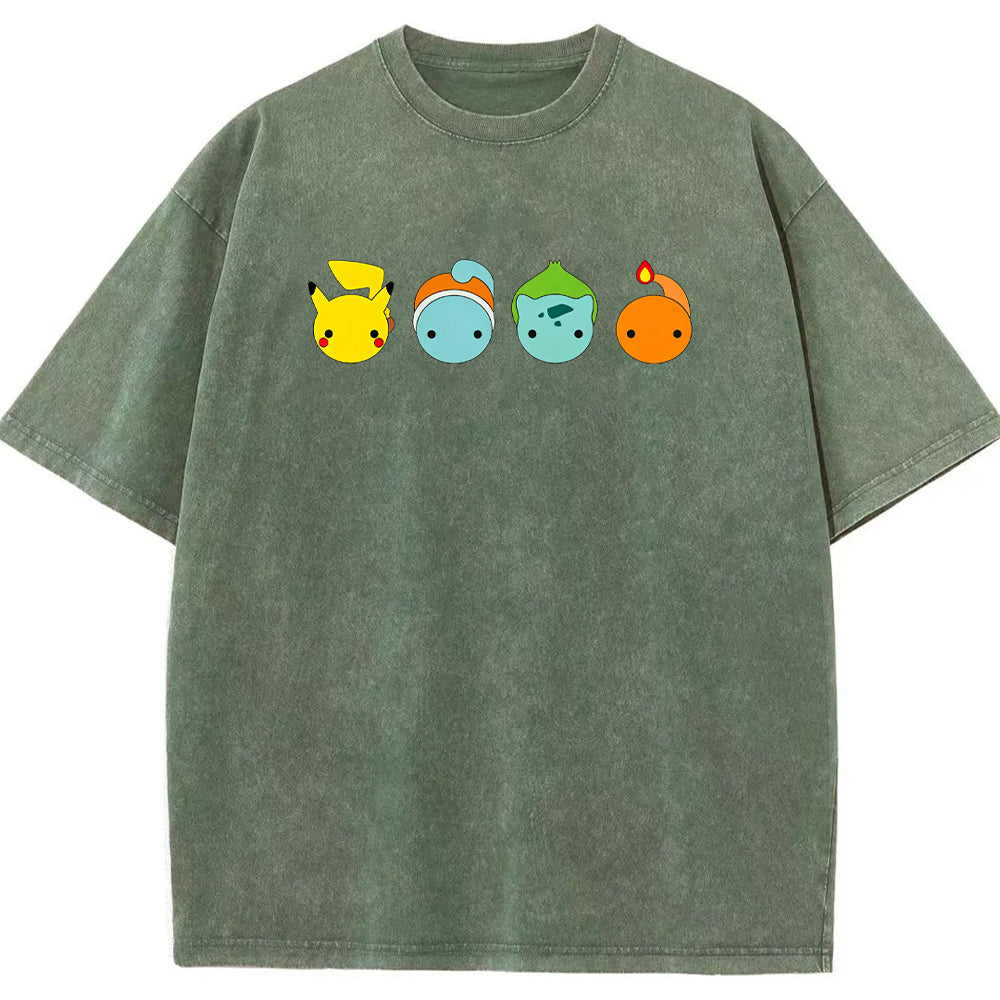 Minimal Four Starter Heads Cartoon Tee | Pokemon Anime