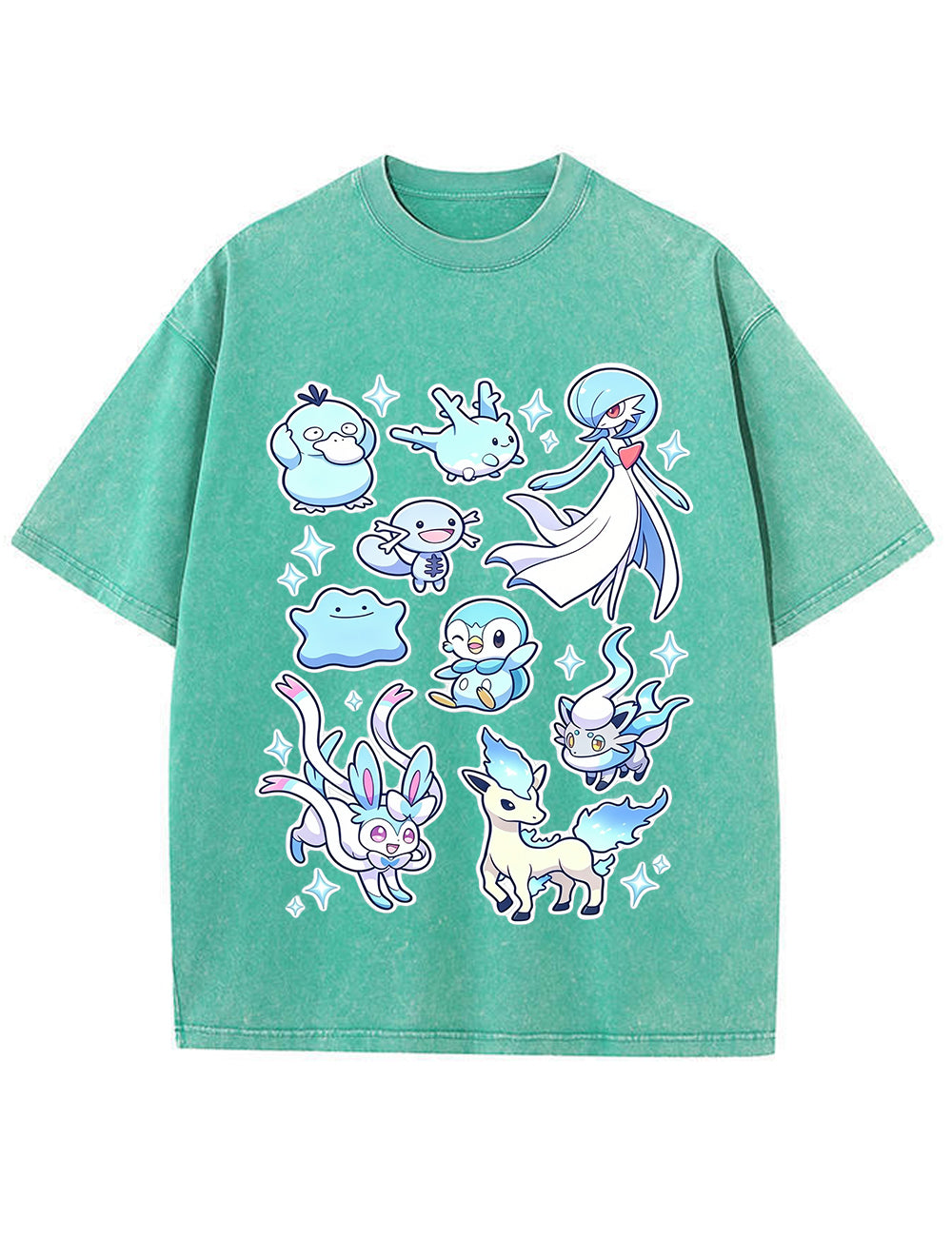 Vintage Washed Cute Blue Tone PKM Graphic T Shirt