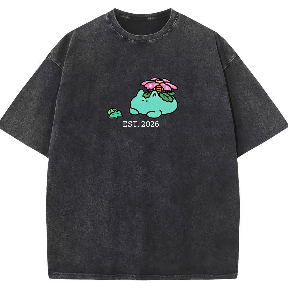 Cute Parent & Kid Meganium Vintage Washed T-Shirt