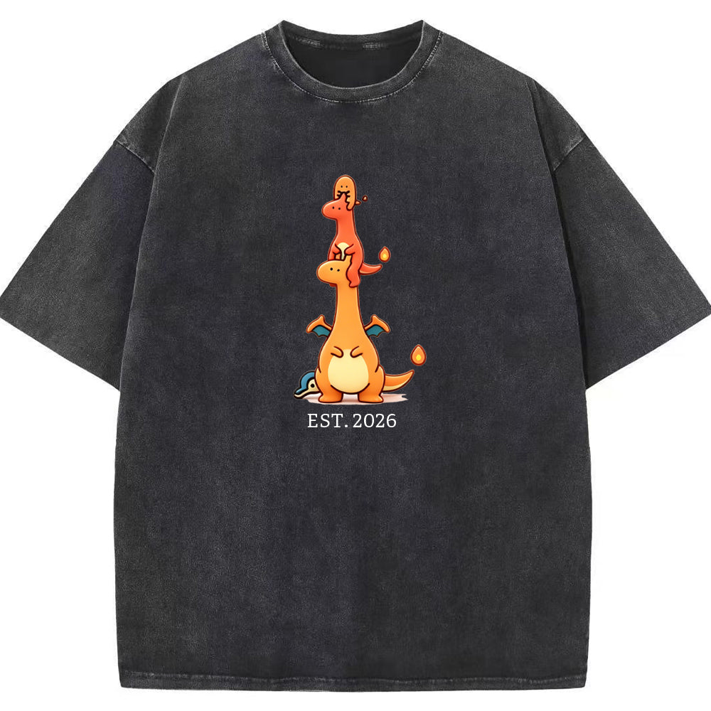 Cute Parent & Kid Charizard Vintage Washed T-Shirt Main image