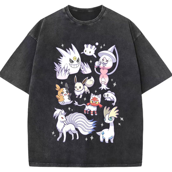 White Ice Ghost Fairy Type Squad Cartoon Tee | Pokemon Anime