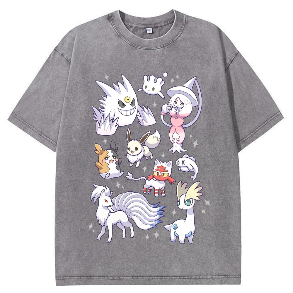 White Ice Ghost Fairy Type Squad Cartoon Tee | Pokemon Anime