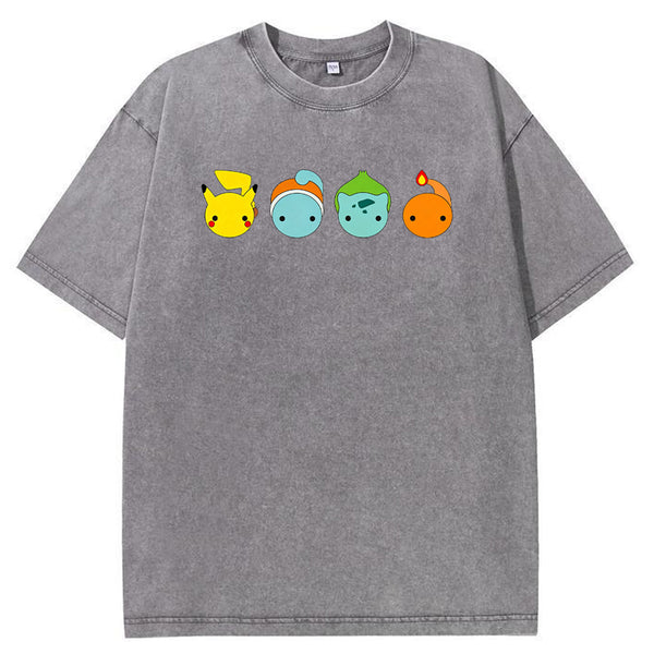Minimal Four Starter Heads Cartoon Tee | Pokemon Anime