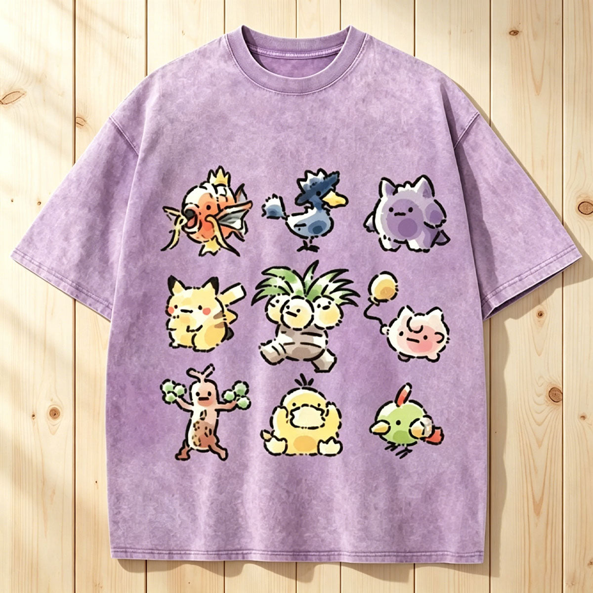 Cute Chibi Pokemon Unisex Vintage Washed Tee