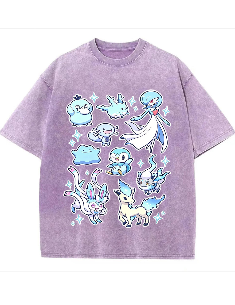 Vintage Washed Cute Blue Tone PKM Graphic T Shirt