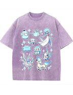 Vintage Washed Cute Blue Tone PKM Graphic T-Shirt