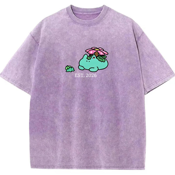Cute Parent & Kid Meganium Vintage Washed T-Shirt