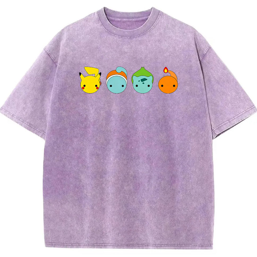 Minimal Four Starter Heads Cartoon Tee | Pokemon Anime Secondary image