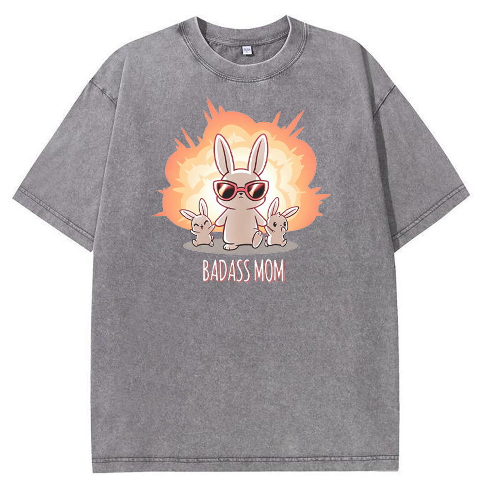 Funny Badass Mama Bunny Family Graphic Vintage Washed T-Shirt