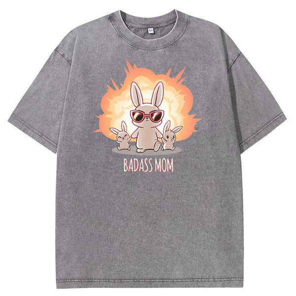 Funny Badass Mama Bunny Family Graphic Vintage Washed T-Shirt