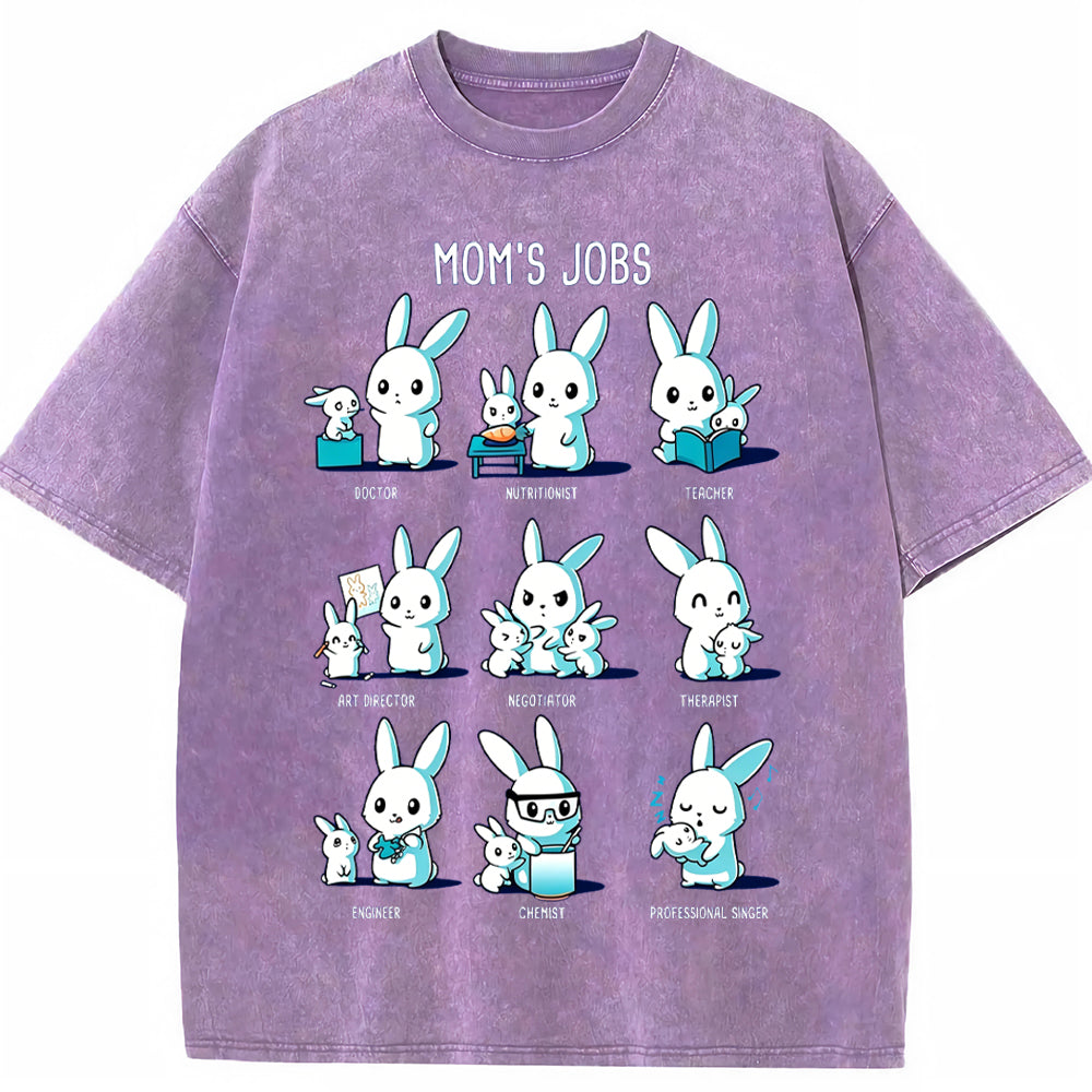 Mom's Jobs Cartoon Bunny Vintage Washed T-Shirt