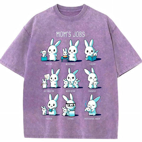 Mom's Jobs Cartoon Bunny Vintage Washed T-Shirt