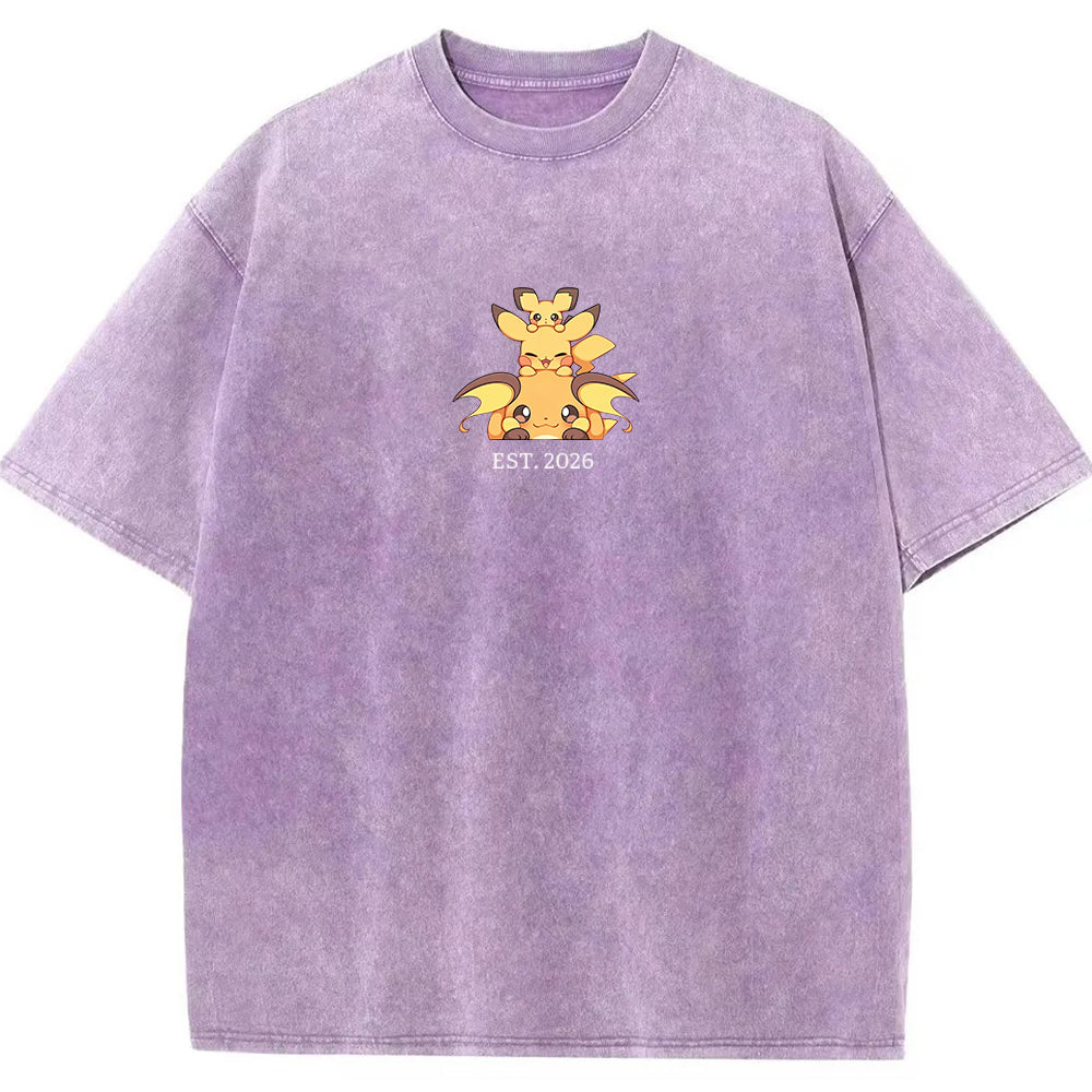 Cute Parent & Kid Pikachu Vintage Washed T-Shirt