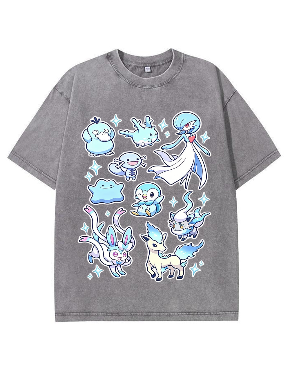 Vintage Washed Cute Blue Tone PKM Graphic T Shirt