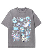 Vintage Washed Cute Blue Tone PKM Graphic T-Shirt