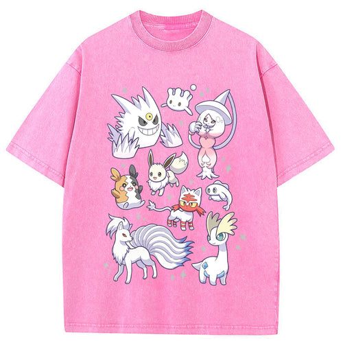 White Ice Ghost Fairy Type Squad Cartoon Tee | Pokemon Anime