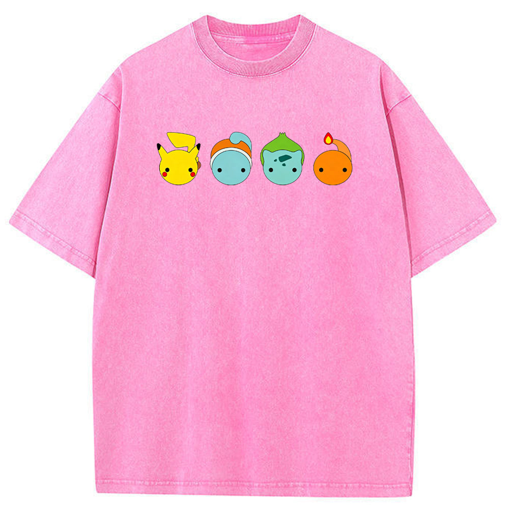 Minimal Four Starter Heads Cartoon Tee | Pokemon Anime