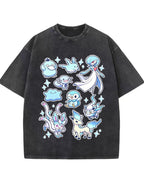 Vintage Washed Cute Blue Tone PKM Graphic T-Shirt