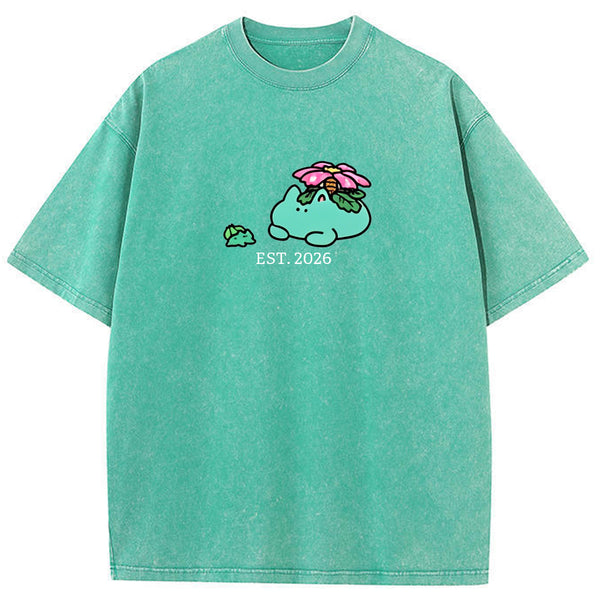 Cute Parent & Kid Meganium Vintage Washed T-Shirt