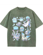 Vintage Washed Cute Blue Tone PKM Graphic T-Shirt