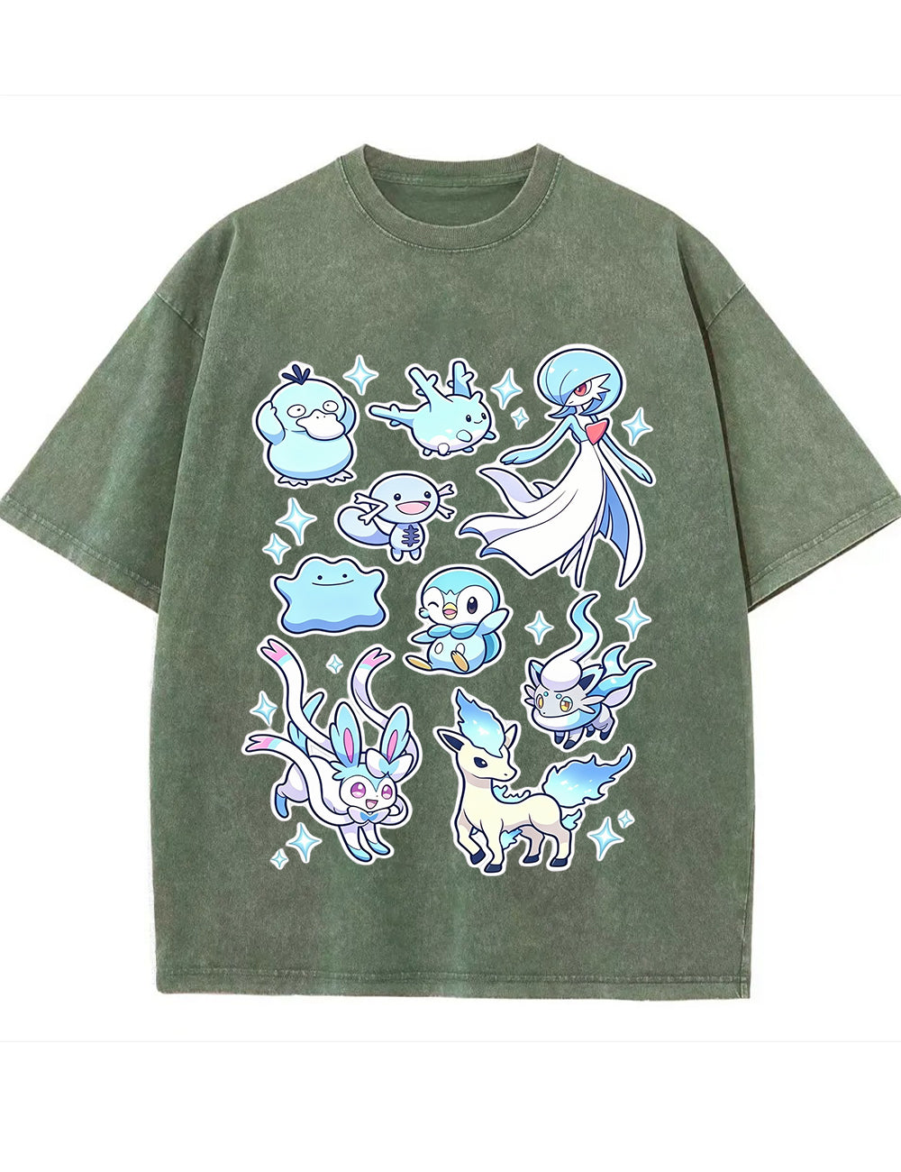Vintage Washed Cute Blue Tone PKM Graphic T Shirt
