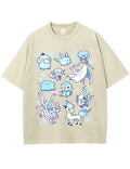 Vintage Washed Cute Blue Tone PKM Graphic T-Shirt
