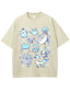 Vintage Washed Cute Blue Tone PKM Graphic T Shirt