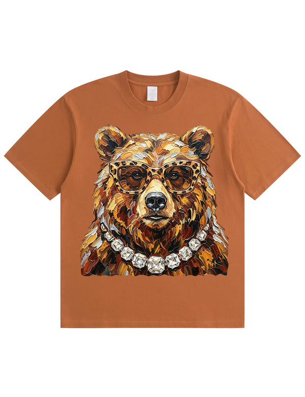 Glam Bear Bling Design Leopard Print T-Shirt