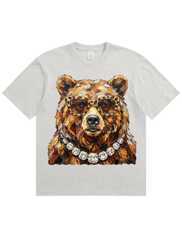 Glam Bear Bling Design Leopard Print T-Shirt