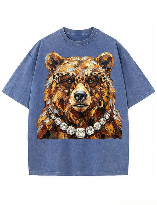 Glam Bear Bling Design Leopard Print T-Shirt